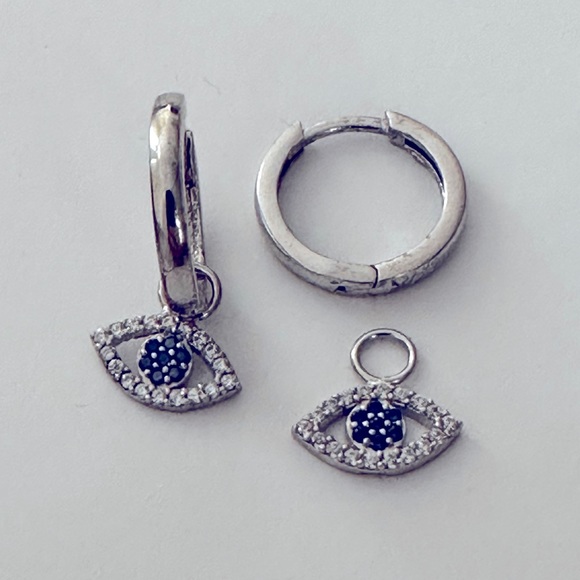 Evileye earrings 925 silver dangle hoop - Picture 3 of 4